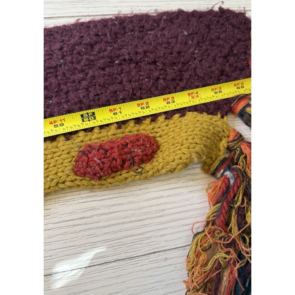 Lucky Brand Patchwork Acrylic Retro Knit Scarf Floral Tassel Trim Boho Hippy 66" - Picture 10 of 10